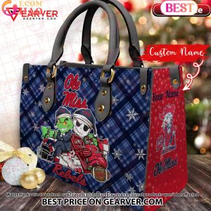 NCAA Ole Miss Rebels Grinch And Jack Skellington Christmas Women Leather Hand Bag