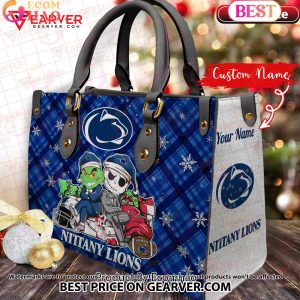 NCAA Penn State Nittany Lions Grinch And Jack Skellington Christmas Women Leather Hand Bag