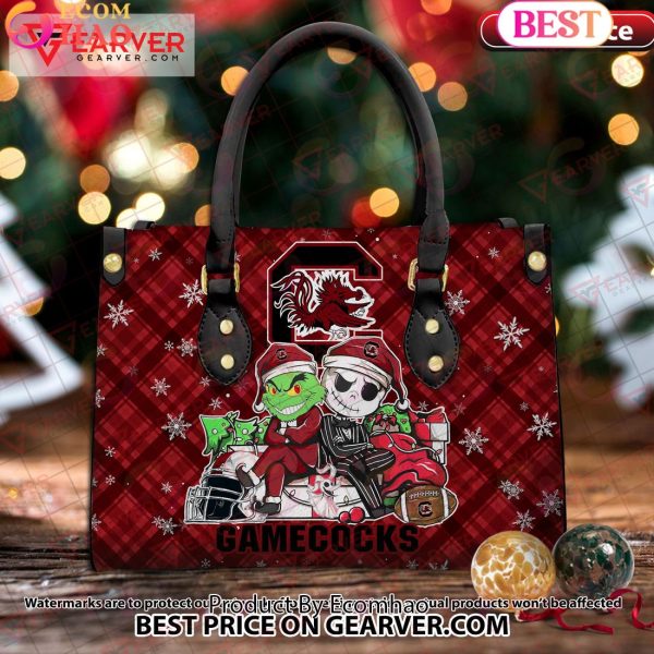NCAA South Carolina Gamecocks Grinch And Jack Skellington Christmas Women Leather Hand Bag
