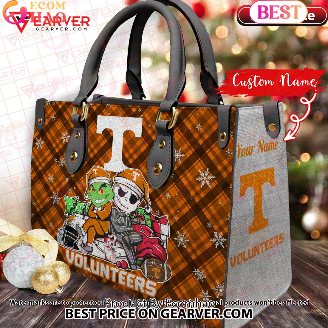 NCAA Tennessee Volunteers Grinch And Jack Skellington Christmas Women Leather Hand Bag