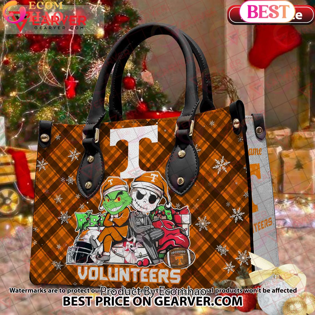 NCAA Tennessee Volunteers Grinch And Jack Skellington Christmas Women Leather Hand Bag