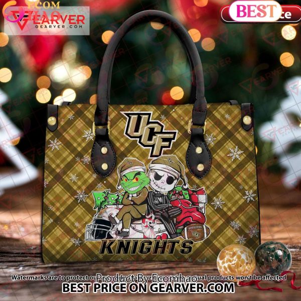 NCAA UCF Knights Grinch And Jack Skellington Christmas Women Leather Hand Bag