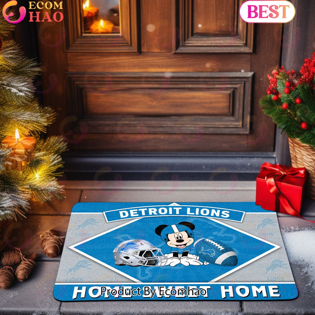 NFL Detroit Lions Sport Team And Mickey Home Sweet Home Doormat