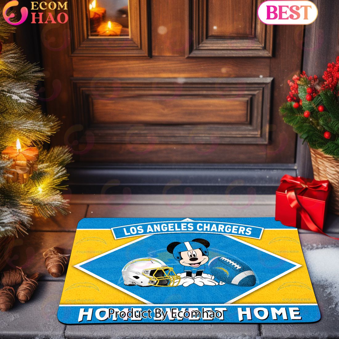 NFL Los Angeles Chargers Sport Team And Mickey Home Sweet Home Doormat