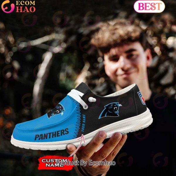 Customize Your Name with Carolina Panthers Fashionable Hey Dude Sneakers