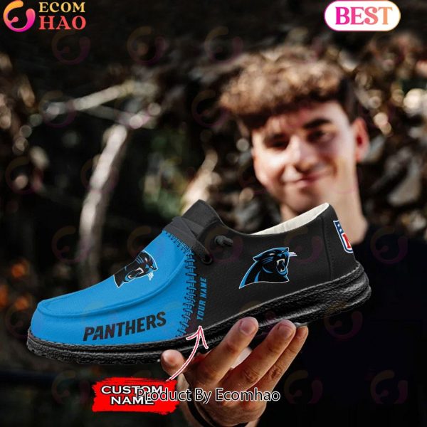 Customize Your Name with Carolina Panthers Fashionable Hey Dude Sneakers