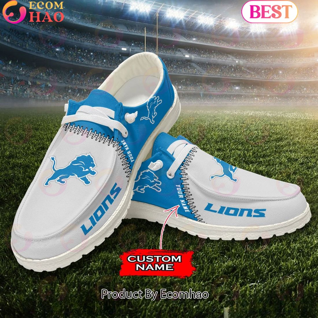 Customize Your Name with Detroit Lions Fashionable Hey Dude Sneakers