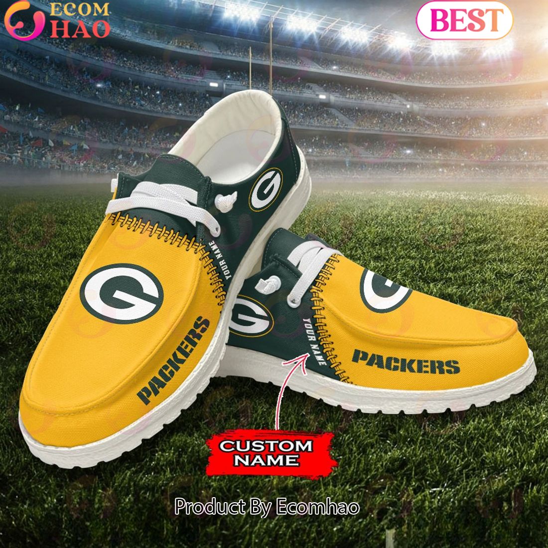 Customize Your Name with Green Bay Packers Fashionable Hey Dude Sneakers