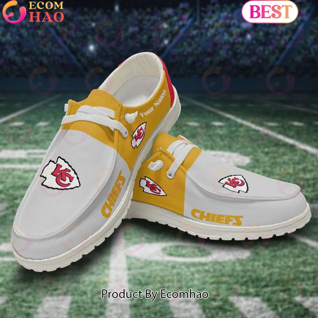 Customize Your Name with Kansas City Chiefs Fashionable Hey Dude Sneakers