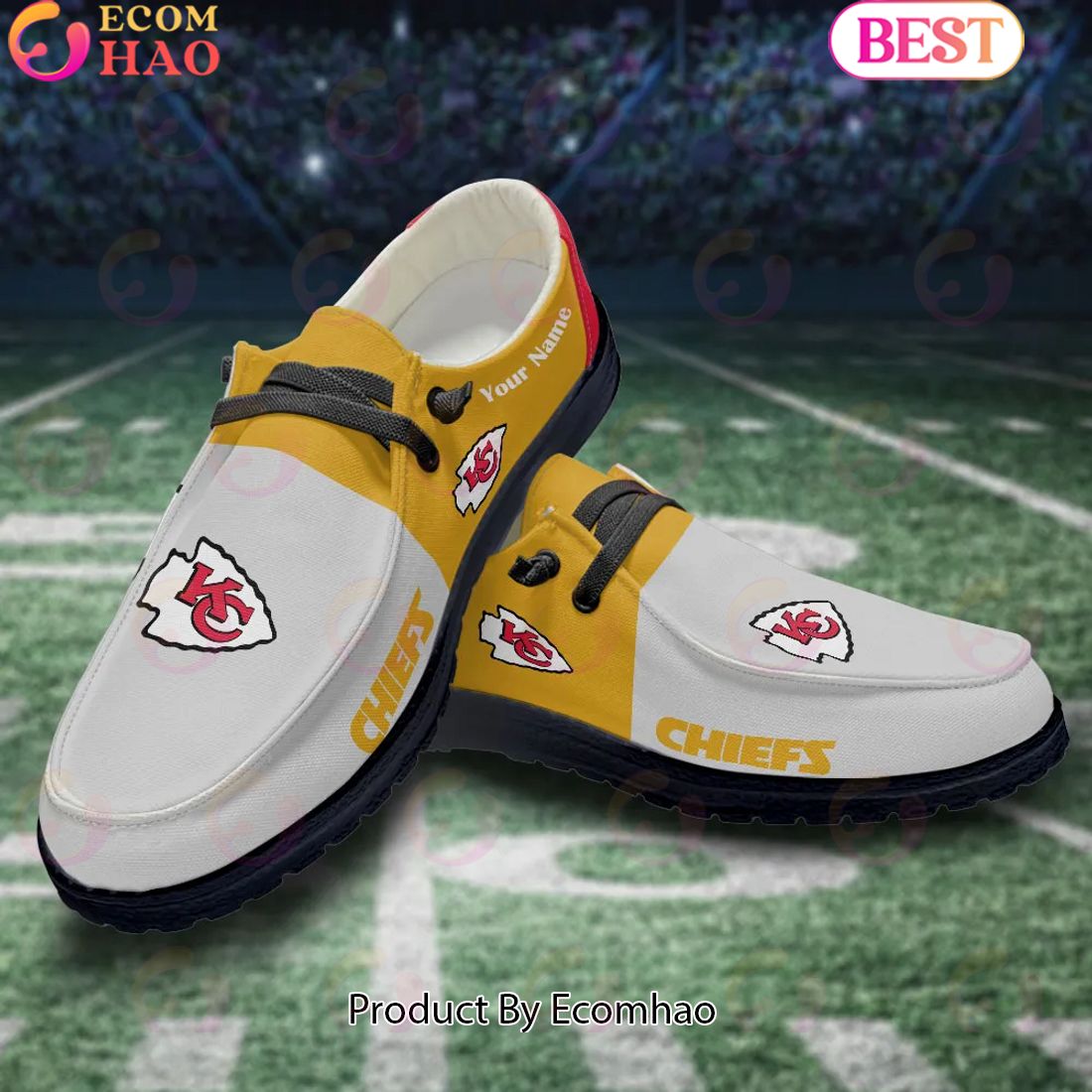 Customize Your Name with Kansas City Chiefs Fashionable Hey Dude Sneakers