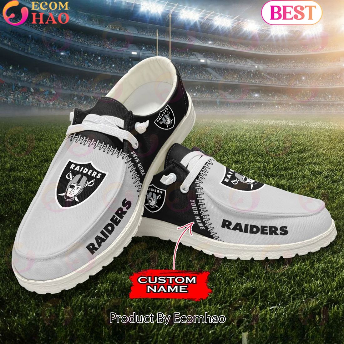 Customize Your Name with Las Vegas Raiders Fashionable Hey Dude Sneakers