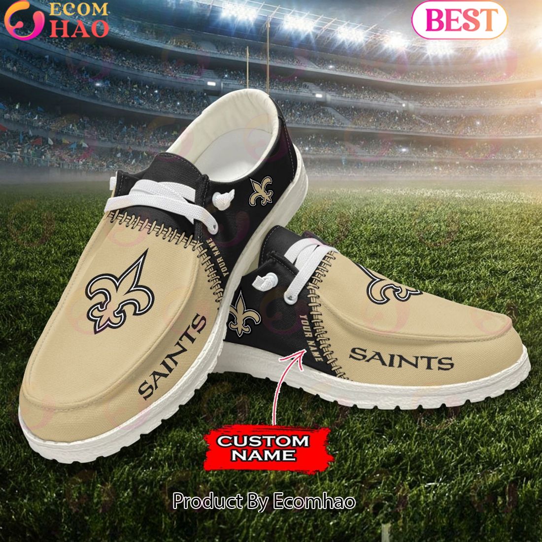 Customize Your Name with New Orleans Saints Fashionable Hey Dude Sneakers