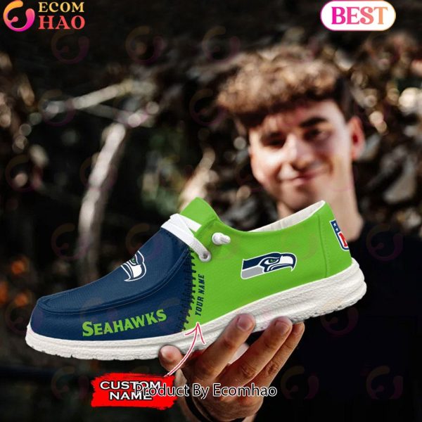 Customize Your Name with Seattle Seahawks Fashionable Hey Dude Sneakers