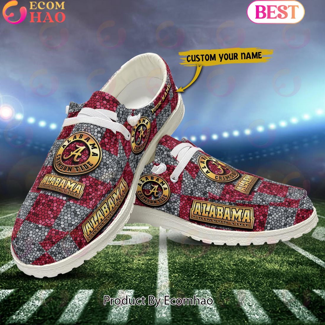 NCAA Alabama Crimson Tide Mosaic Broken Design Hey Dude Shoes Custom Name