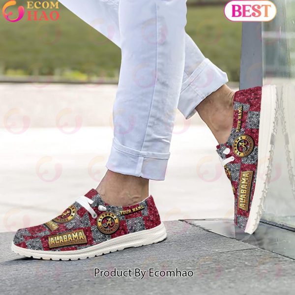 NCAA Alabama Crimson Tide Mosaic Broken Design Hey Dude Shoes Custom Name