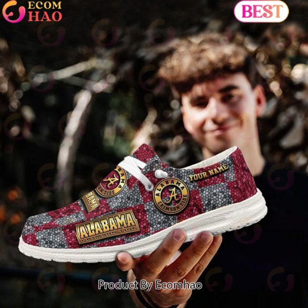 NCAA Alabama Crimson Tide Mosaic Broken Design Hey Dude Shoes Custom Name