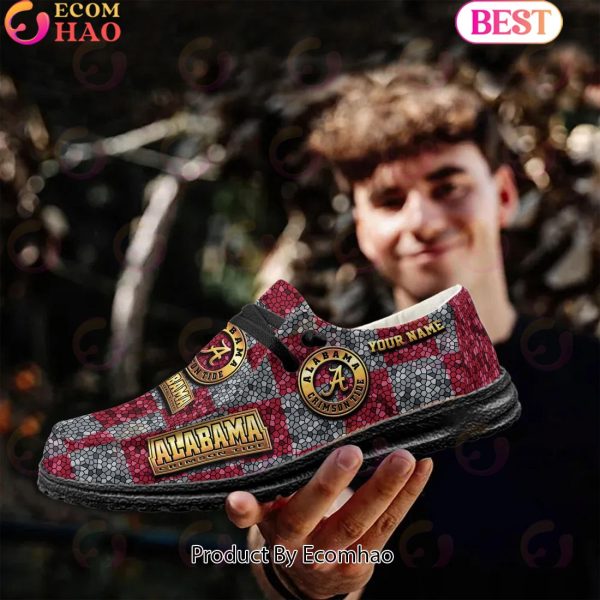 NCAA Alabama Crimson Tide Mosaic Broken Design Hey Dude Shoes Custom Name