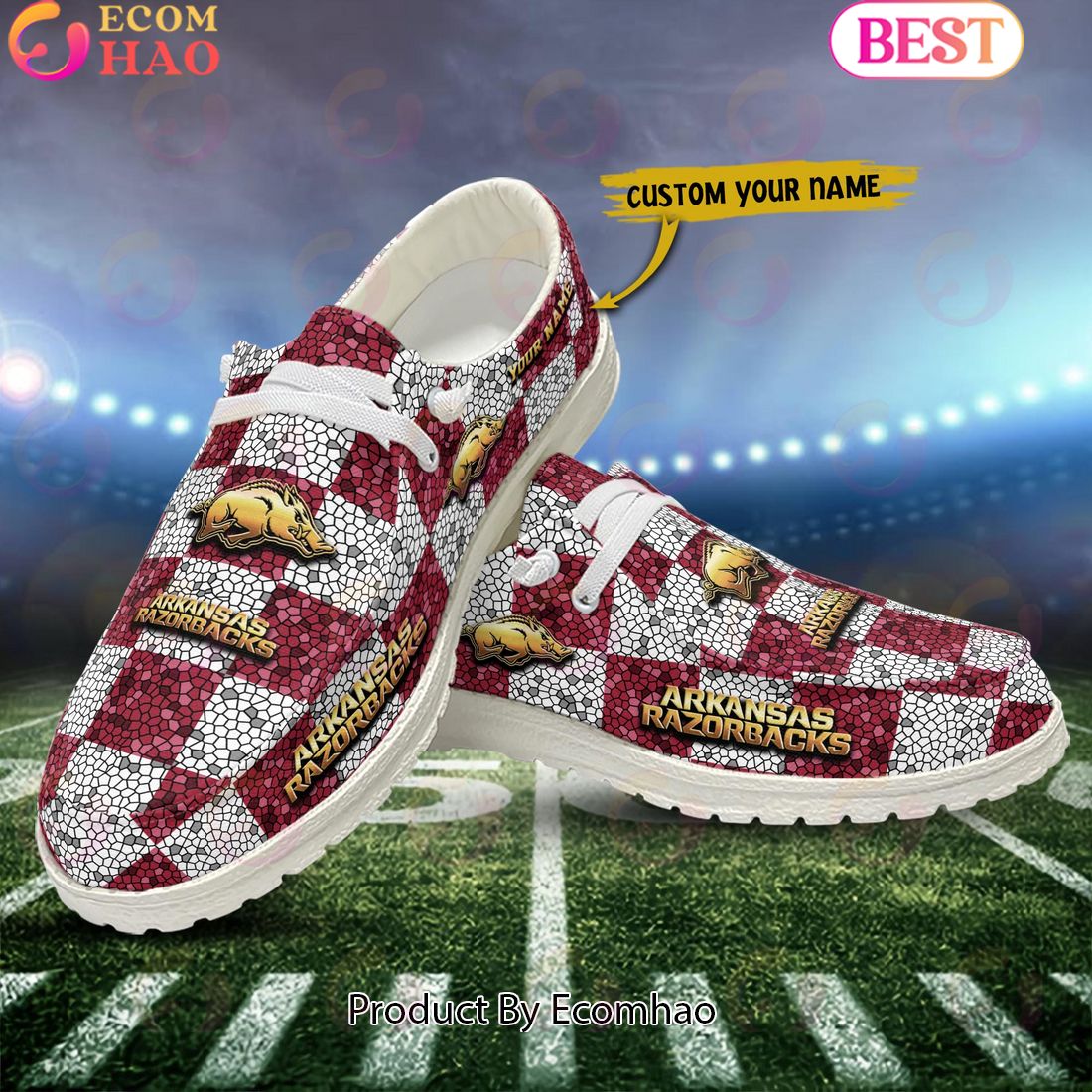 NCAA Arkansas Razorbacks Mosaic Broken Design Hey Dude Shoes Custom Name