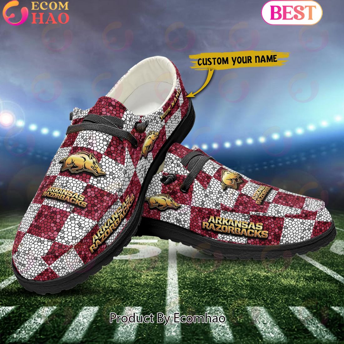 NCAA Arkansas Razorbacks Mosaic Broken Design Hey Dude Shoes Custom Name