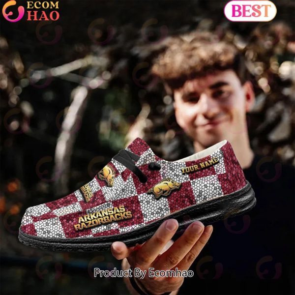 NCAA Arkansas Razorbacks Mosaic Broken Design Hey Dude Shoes Custom Name