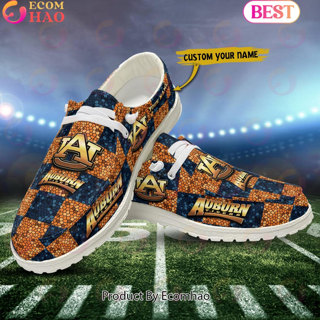 NCAA Auburn Tigers Mosaic Broken Design Hey Dude Shoes Custom Name