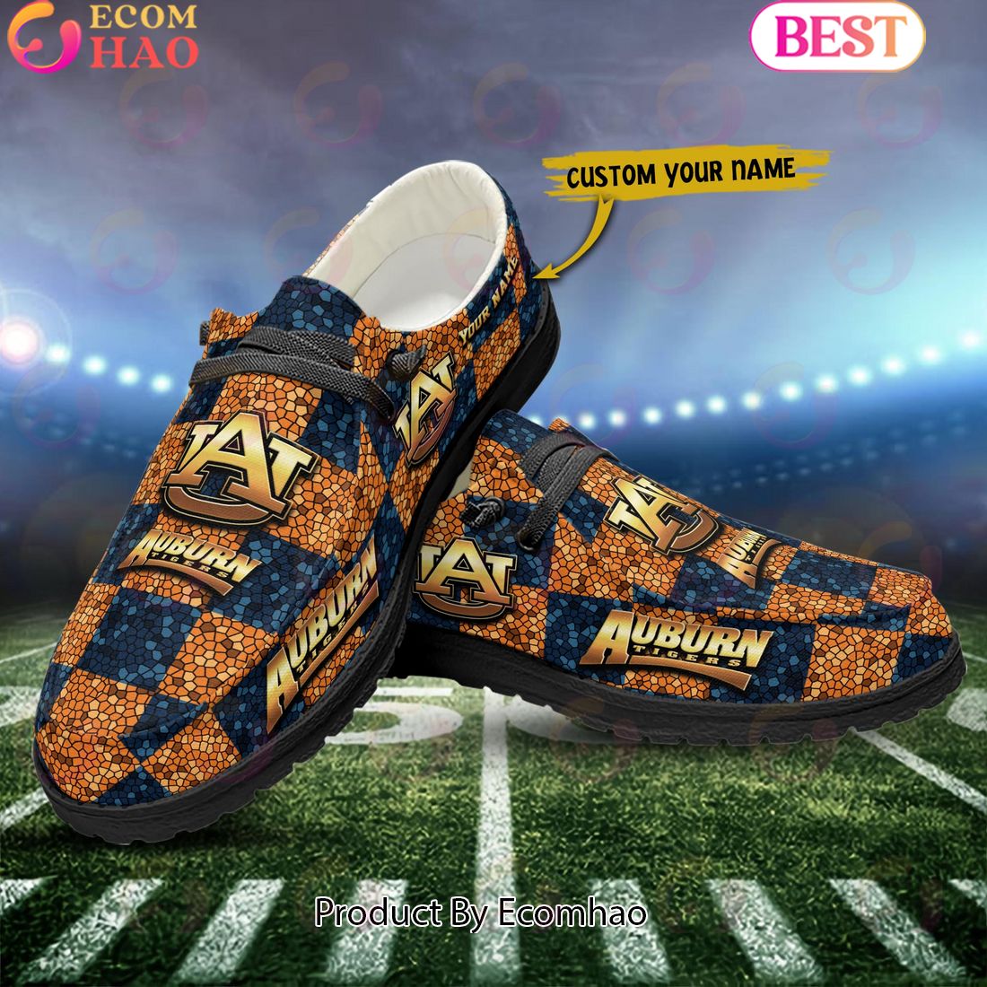 NCAA Auburn Tigers Mosaic Broken Design Hey Dude Shoes Custom Name