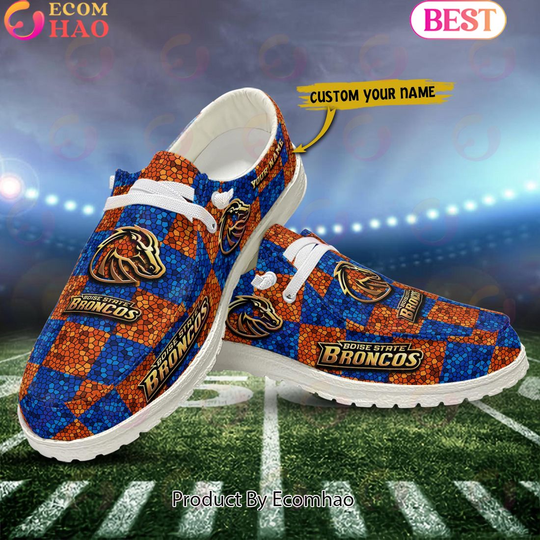 NCAA Boise State Broncos Mosaic Broken Design Hey Dude Shoes Custom Name