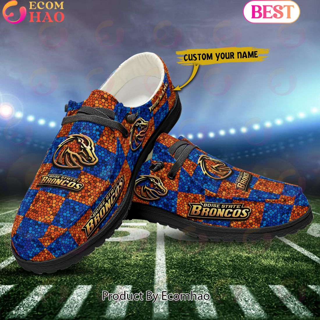 NCAA Boise State Broncos Mosaic Broken Design Hey Dude Shoes Custom Name