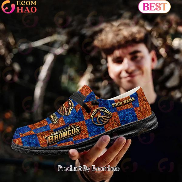 NCAA Boise State Broncos Mosaic Broken Design Hey Dude Shoes Custom Name
