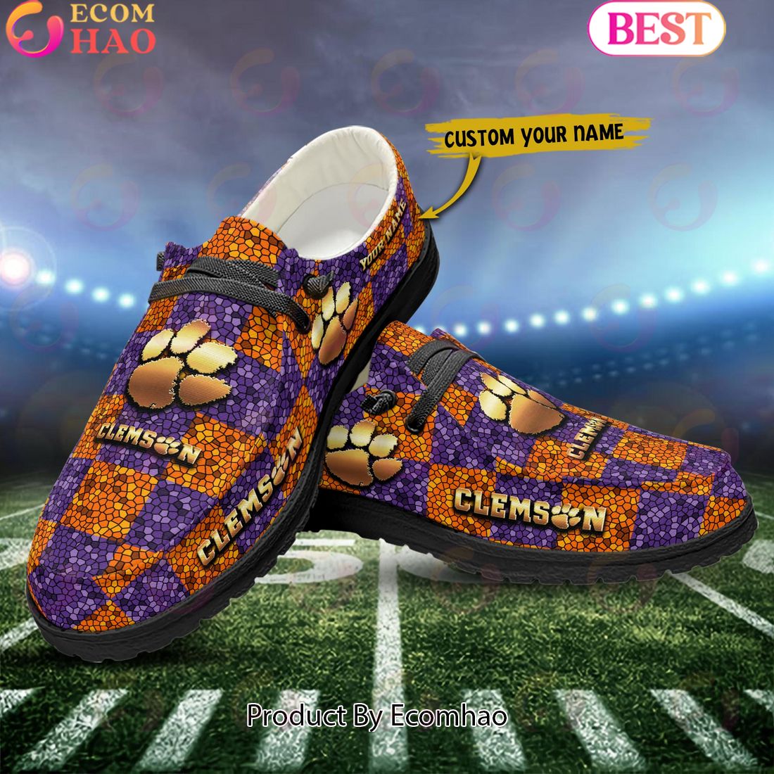 NCAA Clemson Tigers Mosaic Broken Design Hey Dude Shoes Custom Name