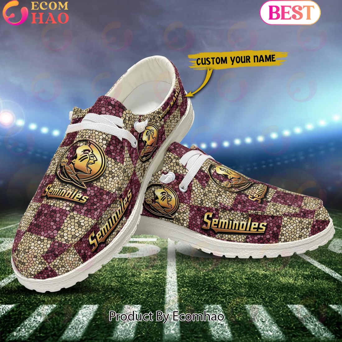 NCAA Florida State Seminoles Mosaic Broken Design Hey Dude Shoes Custom Name