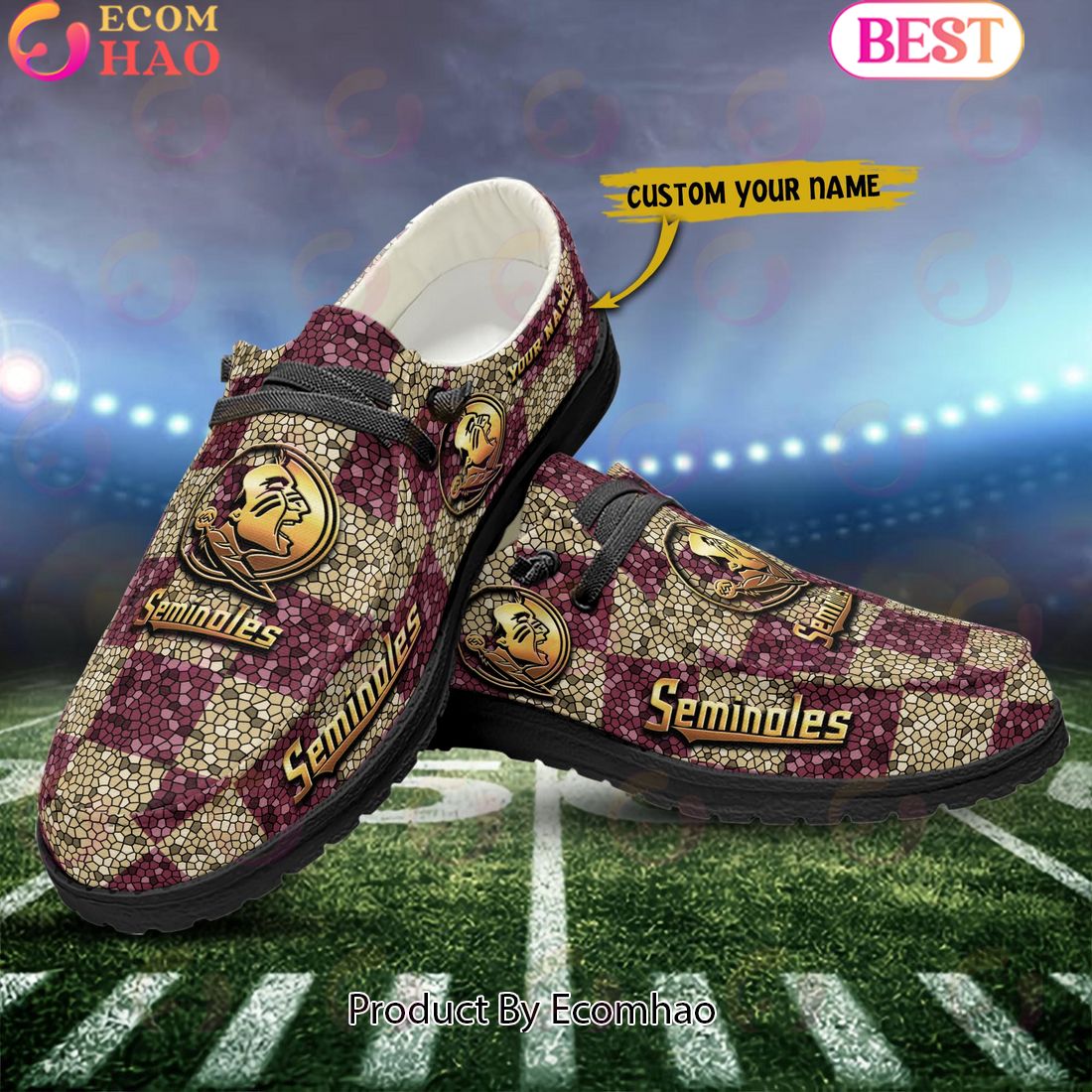 NCAA Florida State Seminoles Mosaic Broken Design Hey Dude Shoes Custom Name