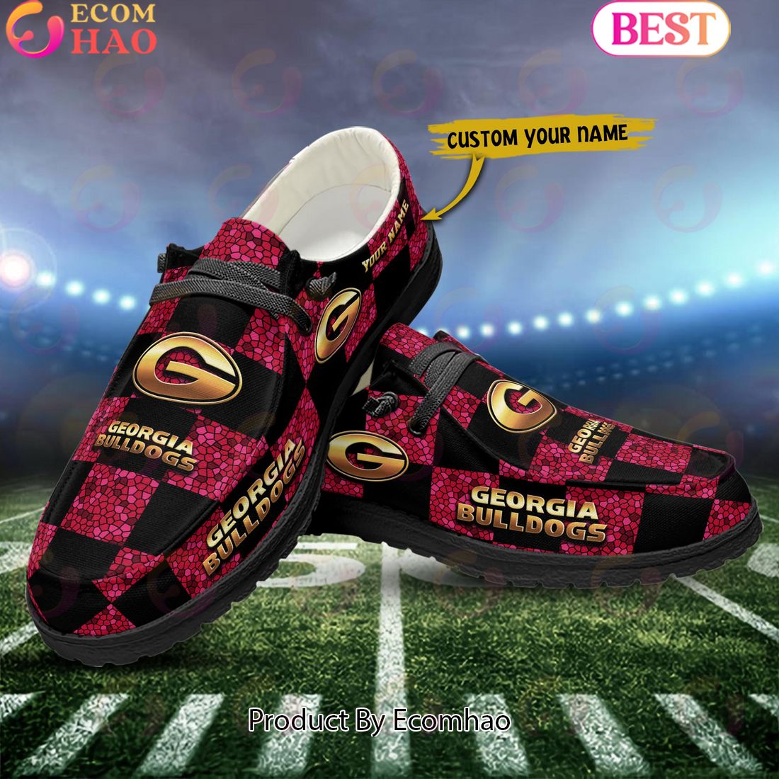 NCAA Georgia Bulldogs Mosaic Broken Design Hey Dude Shoes Custom Name