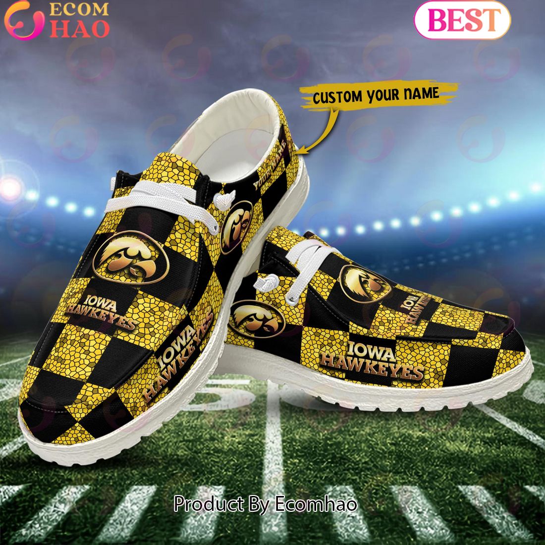 NCAA Iowa Hawkeyes Mosaic Broken Design Hey Dude Shoes Custom Name