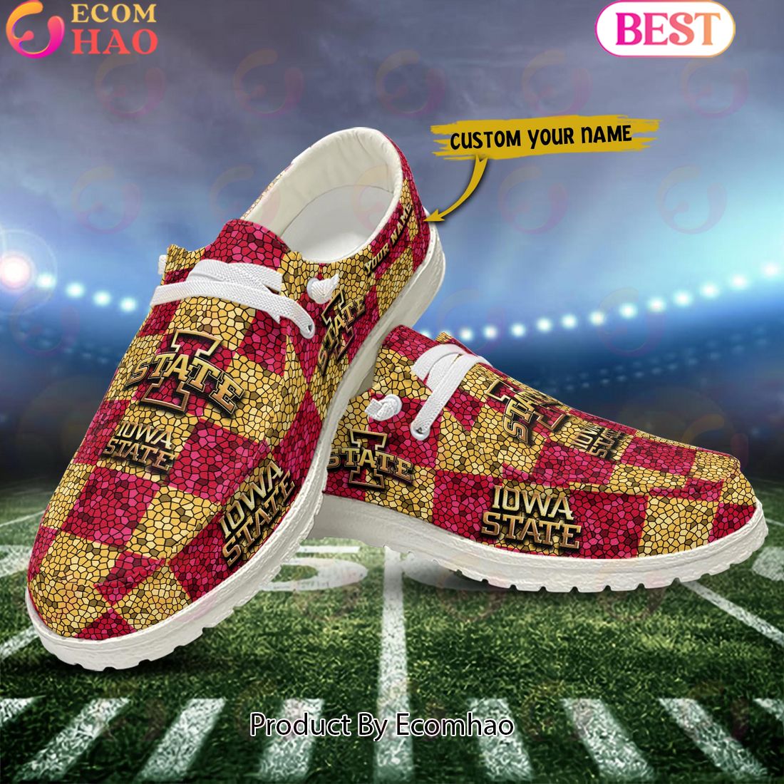 NCAA Iowa State Cyclones Mosaic Broken Design Hey Dude Shoes Custom Name