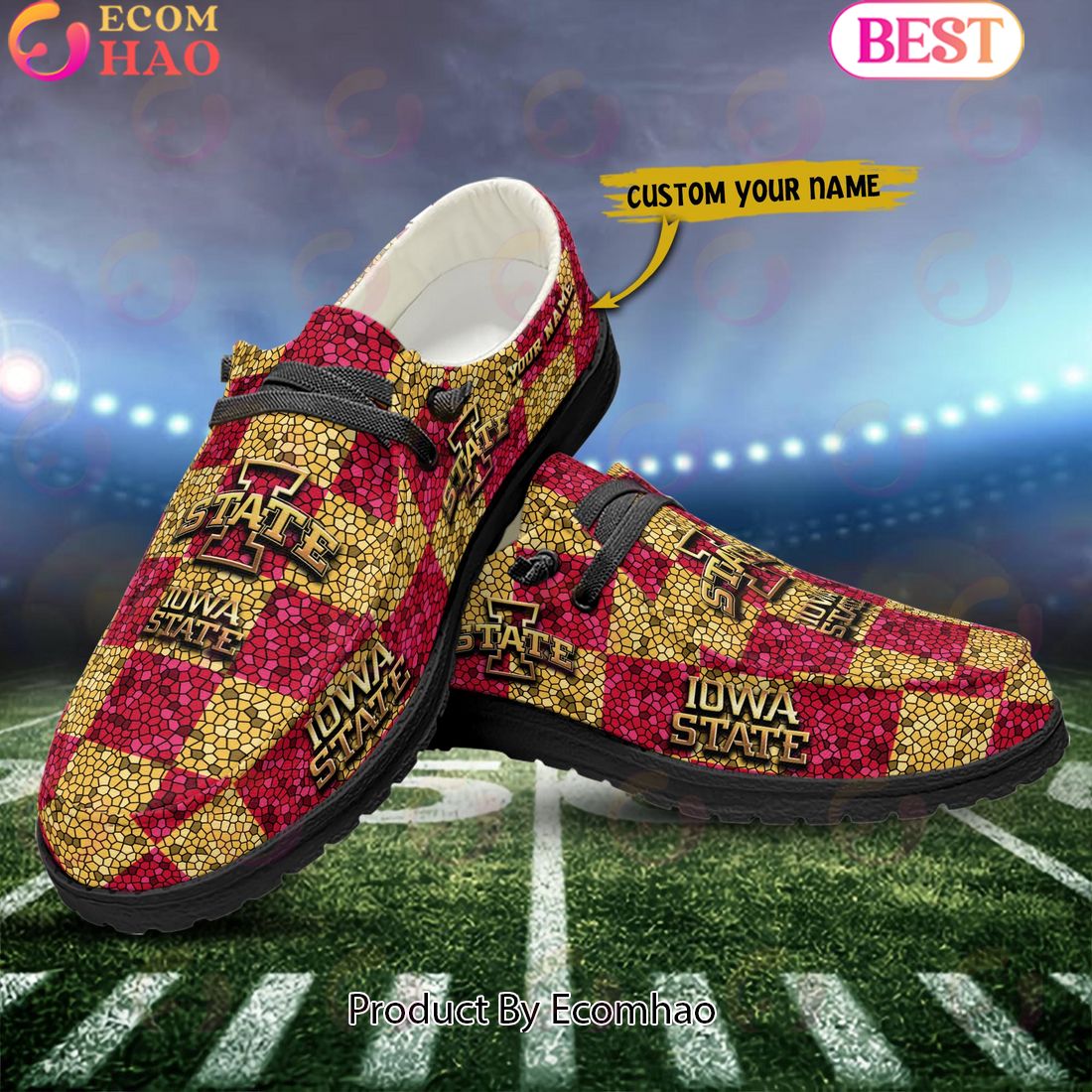 NCAA Iowa State Cyclones Mosaic Broken Design Hey Dude Shoes Custom Name