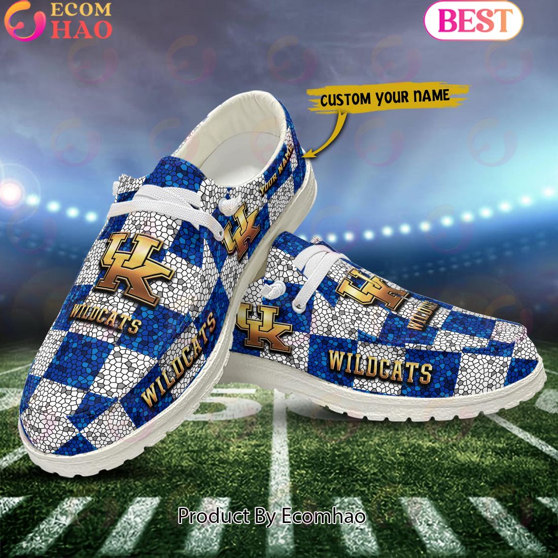 NCAA Kentucky Wildcats Mosaic Broken Design Hey Dude Shoes Custom Name