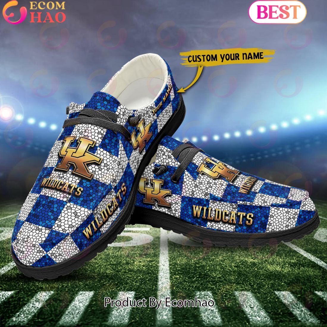 NCAA Kentucky Wildcats Mosaic Broken Design Hey Dude Shoes Custom Name