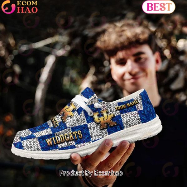 NCAA Kentucky Wildcats Mosaic Broken Design Hey Dude Shoes Custom Name