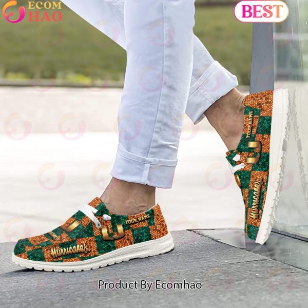 NCAA Miami Hurricanes Mosaic Broken Design Hey Dude Shoes Custom Name