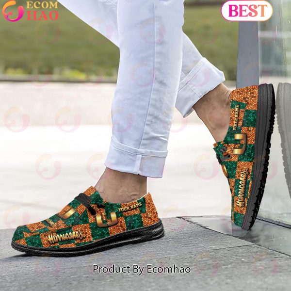 NCAA Miami Hurricanes Mosaic Broken Design Hey Dude Shoes Custom Name