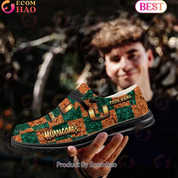 NCAA Miami Hurricanes Mosaic Broken Design Hey Dude Shoes Custom Name