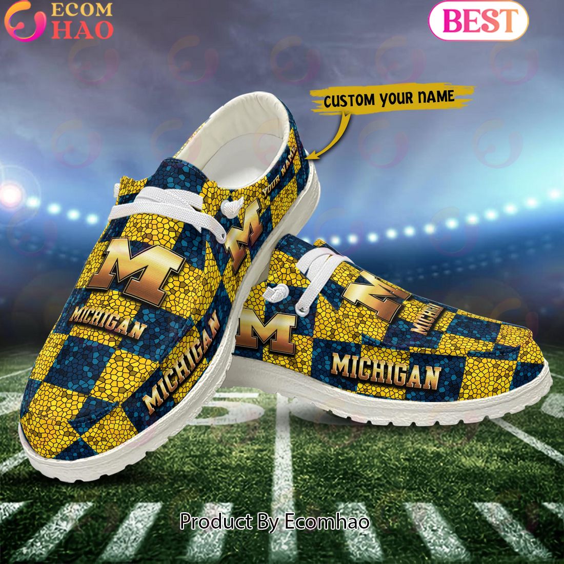 NCAA Michigan Wolverines Mosaic Broken Design Hey Dude Shoes Custom Name