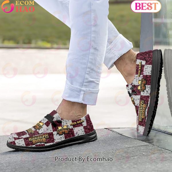 NCAA Mississippi State Bulldogs Mosaic Broken Design Hey Dude Shoes Custom Name