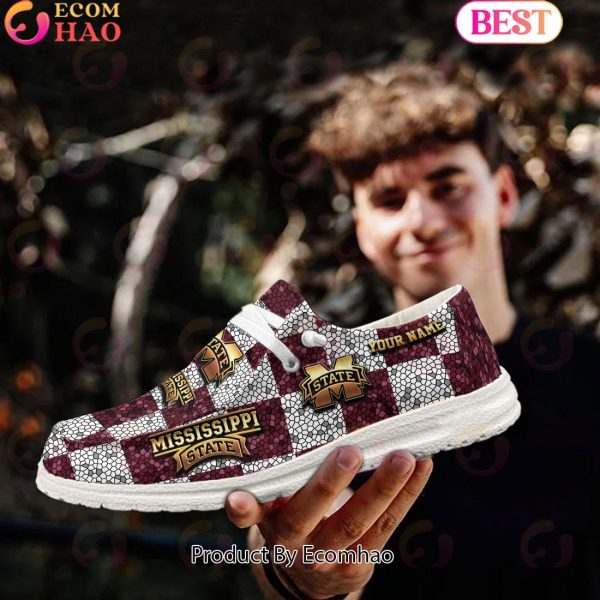 NCAA Mississippi State Bulldogs Mosaic Broken Design Hey Dude Shoes Custom Name