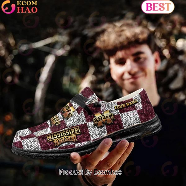 NCAA Mississippi State Bulldogs Mosaic Broken Design Hey Dude Shoes Custom Name