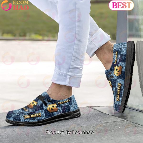 NCAA North Carolina Tar Heels Mosaic Broken Design Hey Dude Shoes Custom Name
