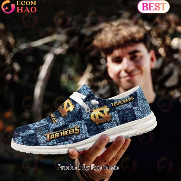 NCAA North Carolina Tar Heels Mosaic Broken Design Hey Dude Shoes Custom Name