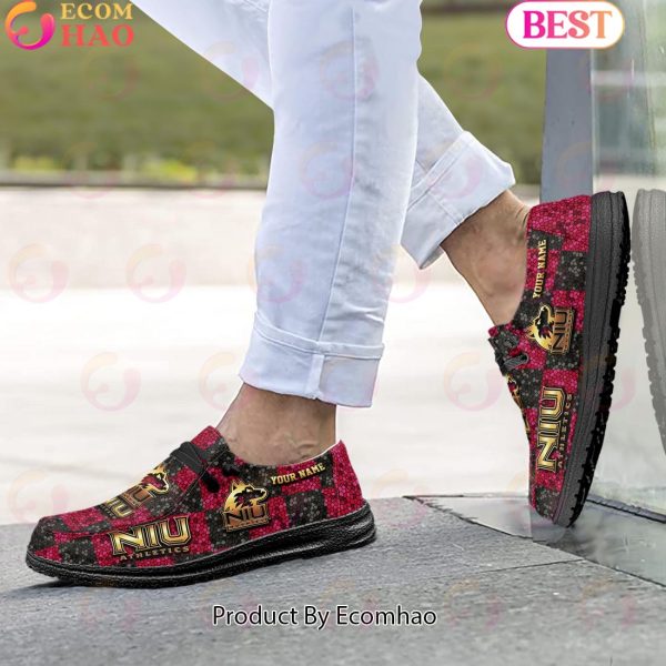 NCAA Northern Illinois Huskies Mosaic Broken Design Hey Dude Shoes Custom Name