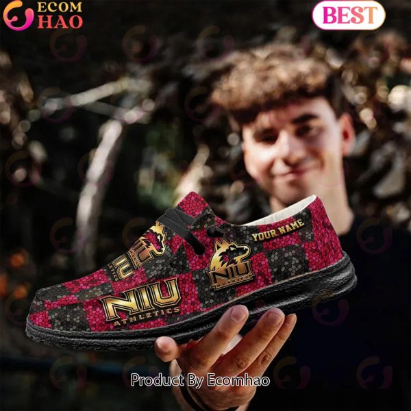 NCAA Northern Illinois Huskies Mosaic Broken Design Hey Dude Shoes Custom Name